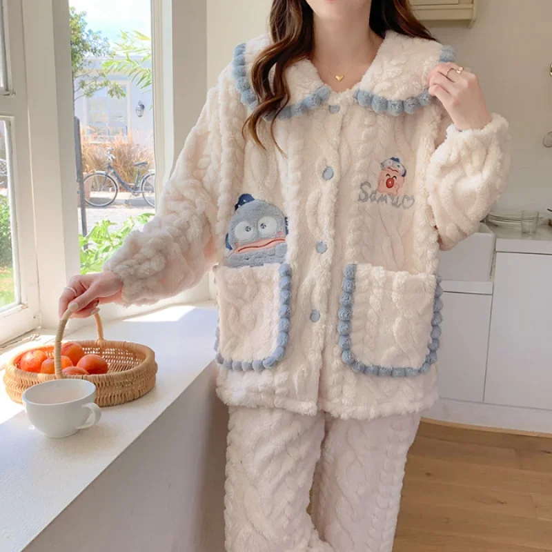 Sanrio pajamas winter ugly fish loungewear cartoon warm Sanrio women's pajamas winter turtleneck ugly fish pajamas two-piece set