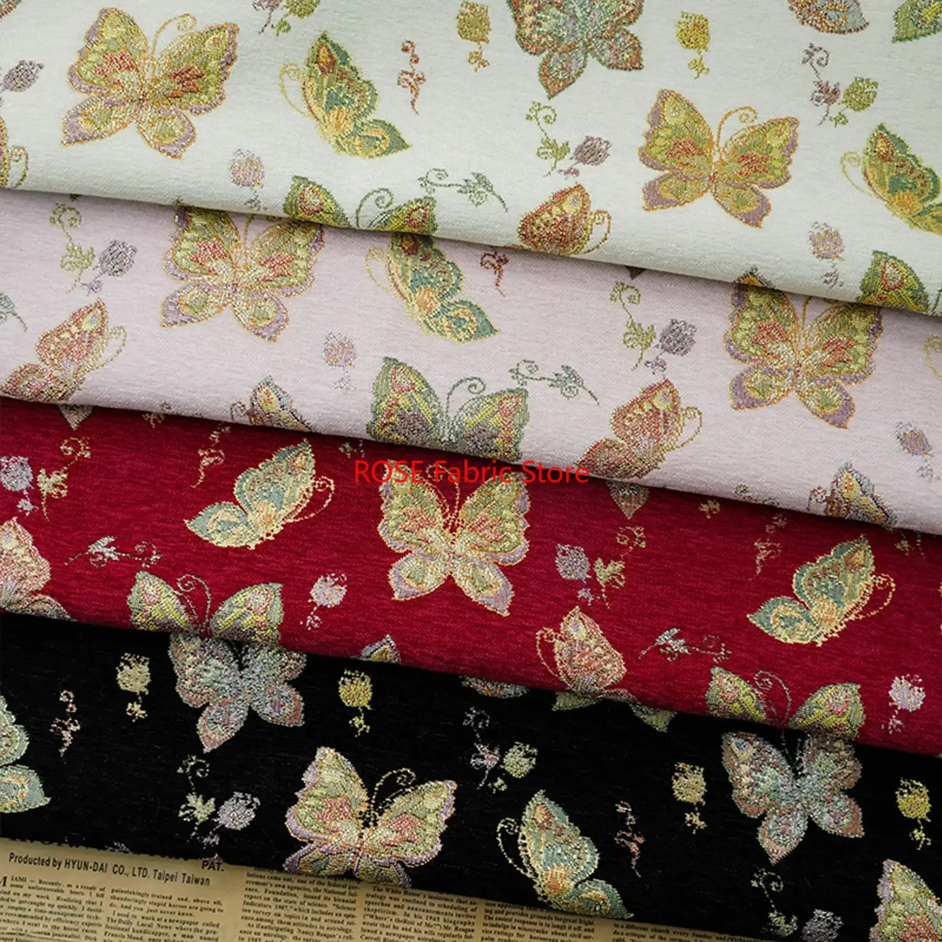 1 Meter Multi-color Butterfly Jacquard Fabric Thick Dress Chenille Coat Curtain Decorative Sewing Fabric