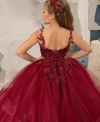 Backless Flower Girl Dresses Beaded Appliques Ruffled Tulle Pageant Dress For Little/Big Kids Princess Birthday Party Gowns