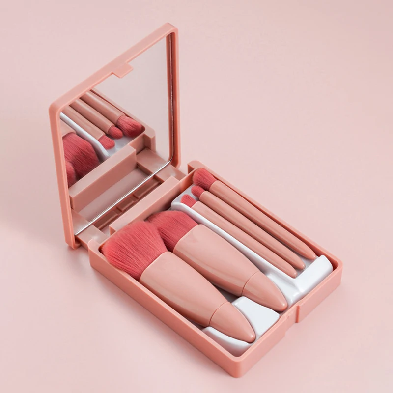 5 pièces ensemble de pinceaux Mini pinceaux de maquillage, petit Kit de pinceaux cosmétiques à fonction complète avec étui et miroir Perfe taille de voyage Makeu