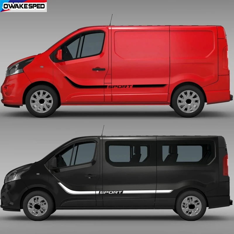 2PCS Racing Sport Stripes Car Body Door Side Decor Stickers For-Opel Vivaro Renault Trafic L1L2L3 Van Camper Decals Accessories