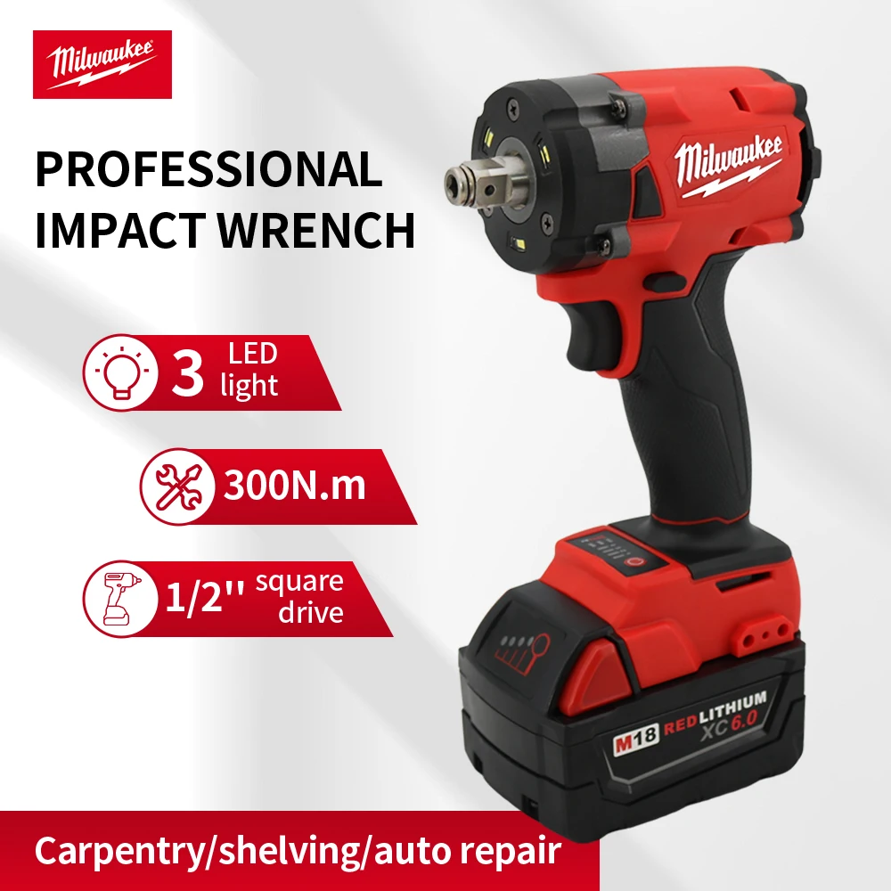 Milwaukee Brushless Cordless Electric Wrench 1/2 Inch Car Truck Repair Rechargeable 18V Battery Screwdriver Power Tools