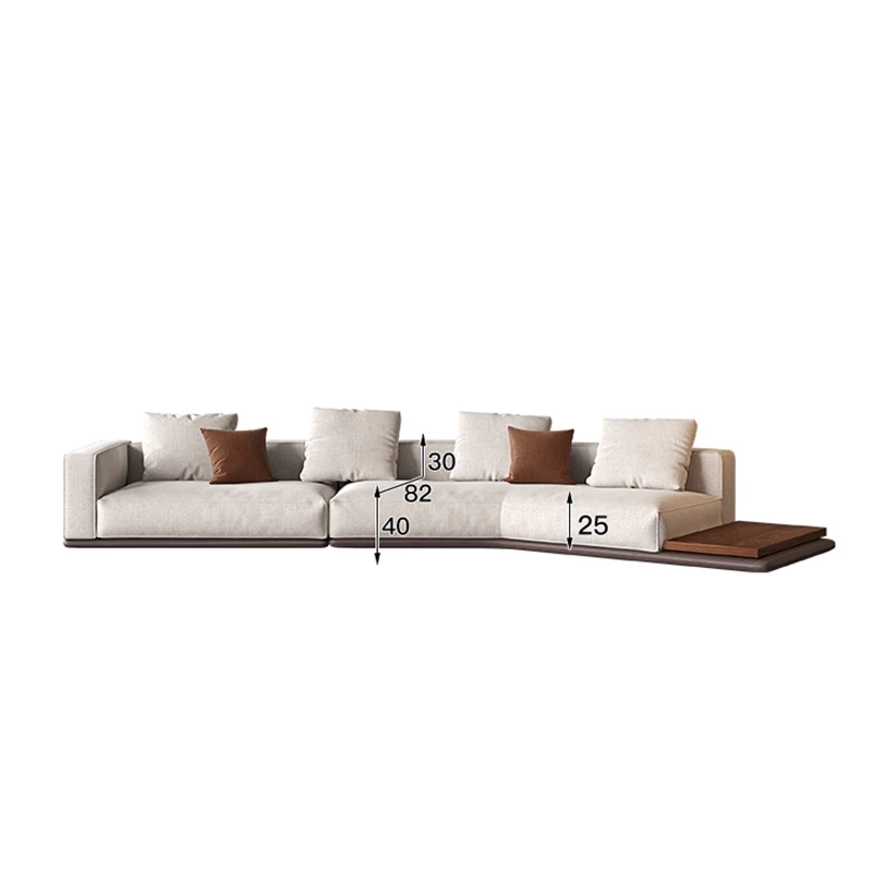 Leather sofa, first layer cowhide Italian minimalist modern , living room with extended sides blocks in a straight row