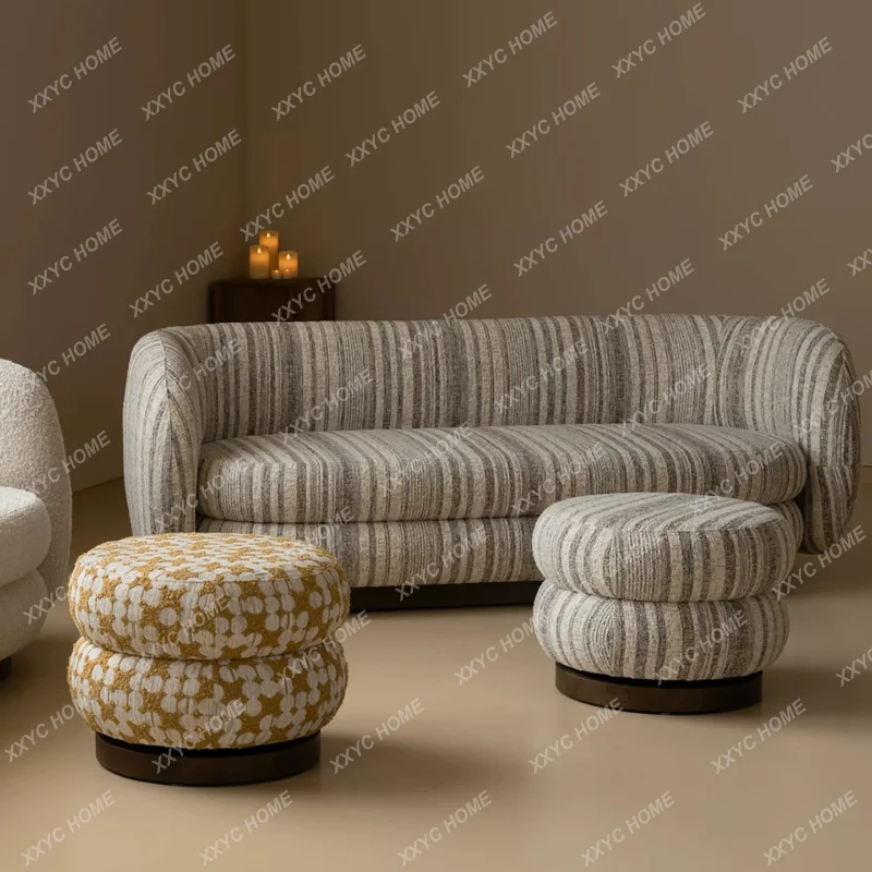 Medieval style living room fabric sofa small apartment double seat retro striped sofa B & B leisure sofa