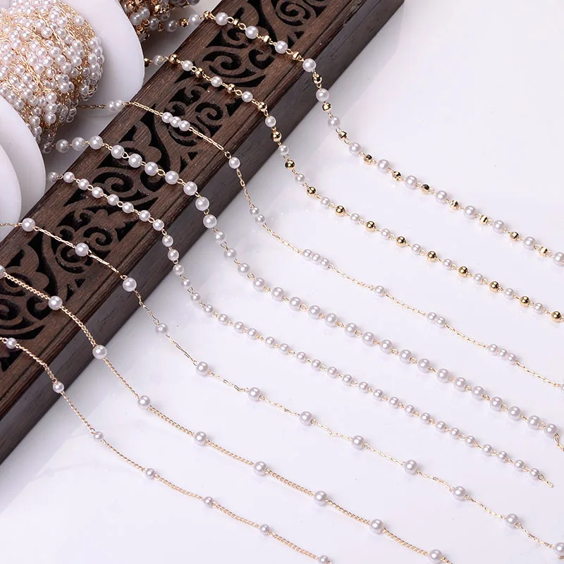 1Meter Beaded Chain Imitation Pearl Chain Copper Necklace Chain Handmade Accessories for Jewelry Making Components Crafts DIY