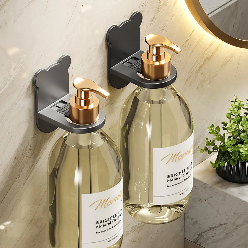 5/1pcs Adjustable Shower Gel Bottle Rack Wall Mounted Metal Holder Hand Soap Dispenser Hook Free Punching Cute Bear Universal