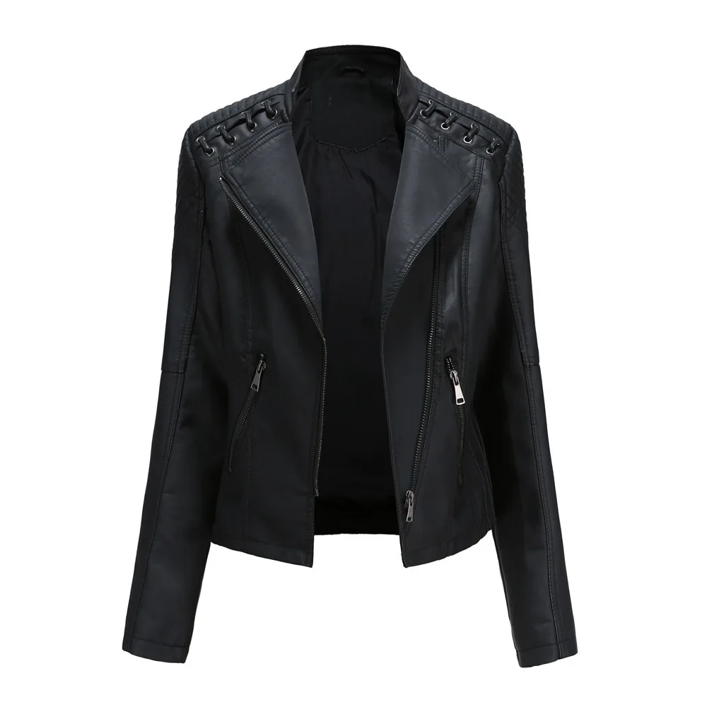 2024 European new spring autumn women\'s leather jacket women\'s short jacket slim thin leather jacket women\'s motorcycle wear