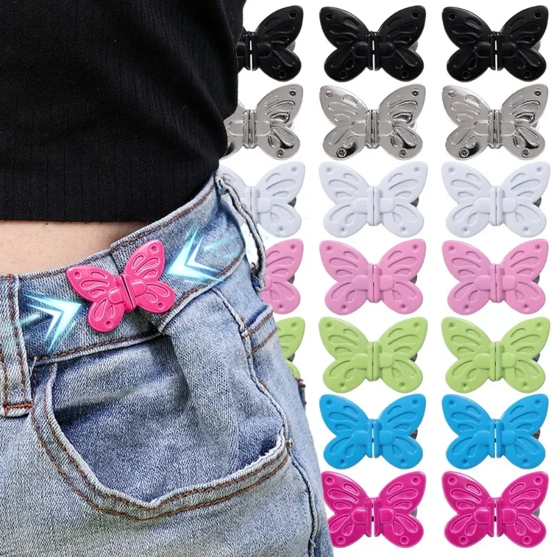 

Butterfly Shaped Waist Buckle for Pants Dresses Adjustable Waistband Tightener Detachable Metal Buttons No Stitches Fixed Buckle