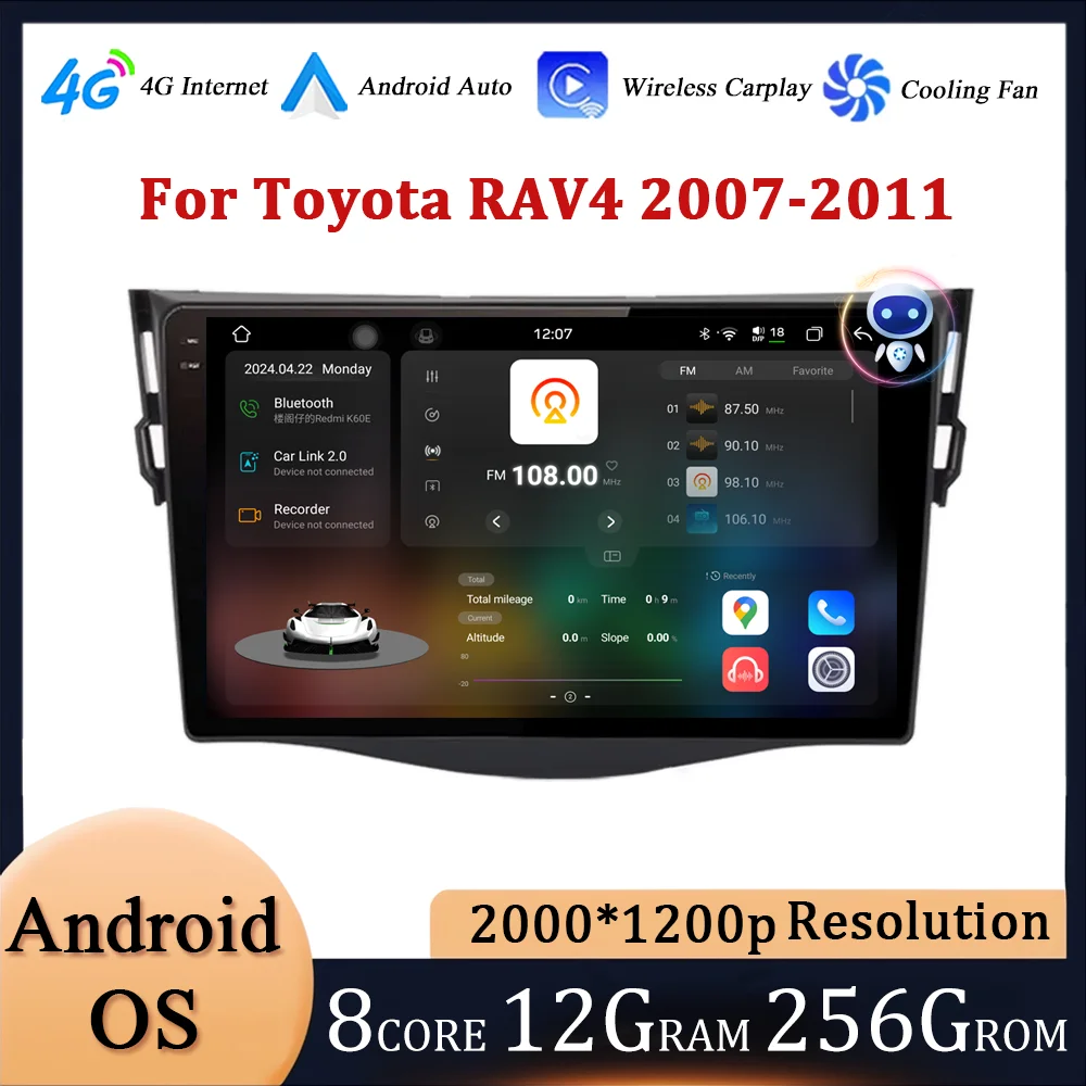 

for Toyota RAV4 2007 - 2011 Android OS GPS Navi Screen Car Multimedia Radio Video Player Wireless Carplay DSP Stereo