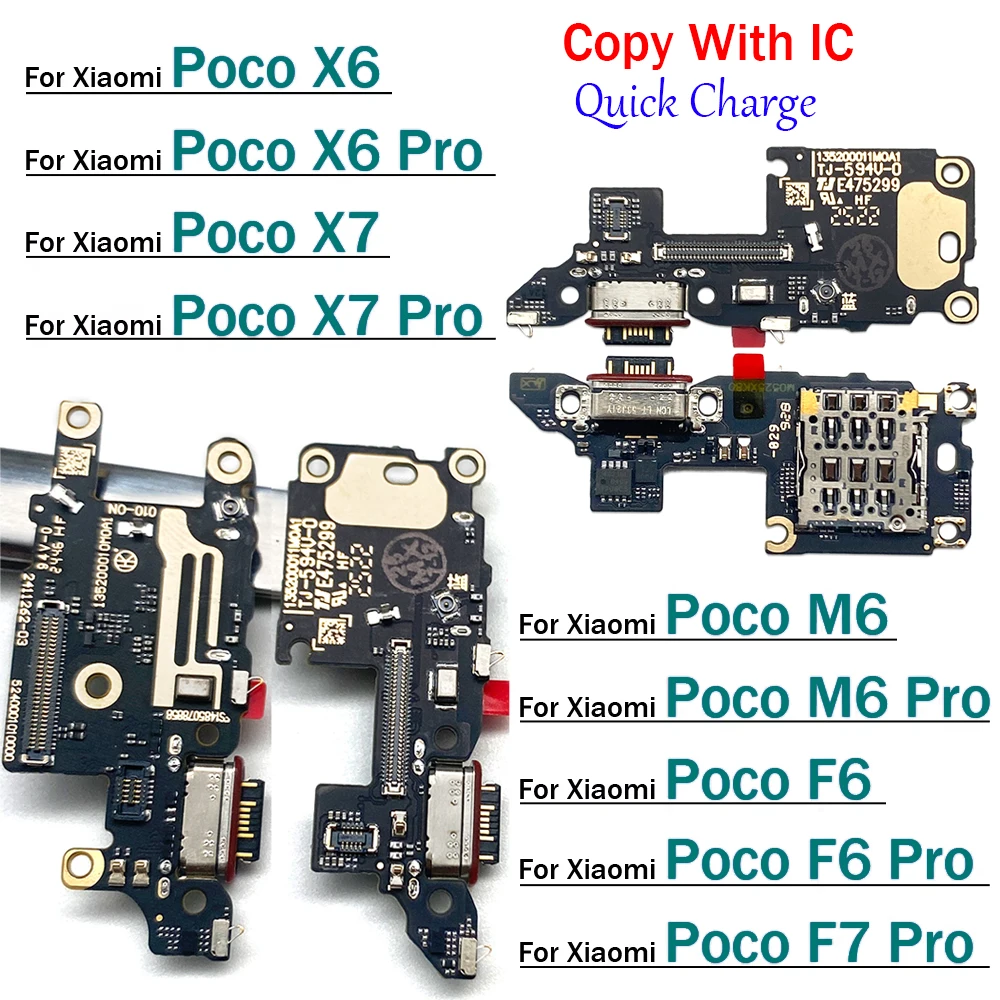New USB Port Charger Dock Plug Connector Charging Board Microphone Flex Cable For Xiaomi Poco X6 X7 M6 F6 F7 Pro 4G 5G
