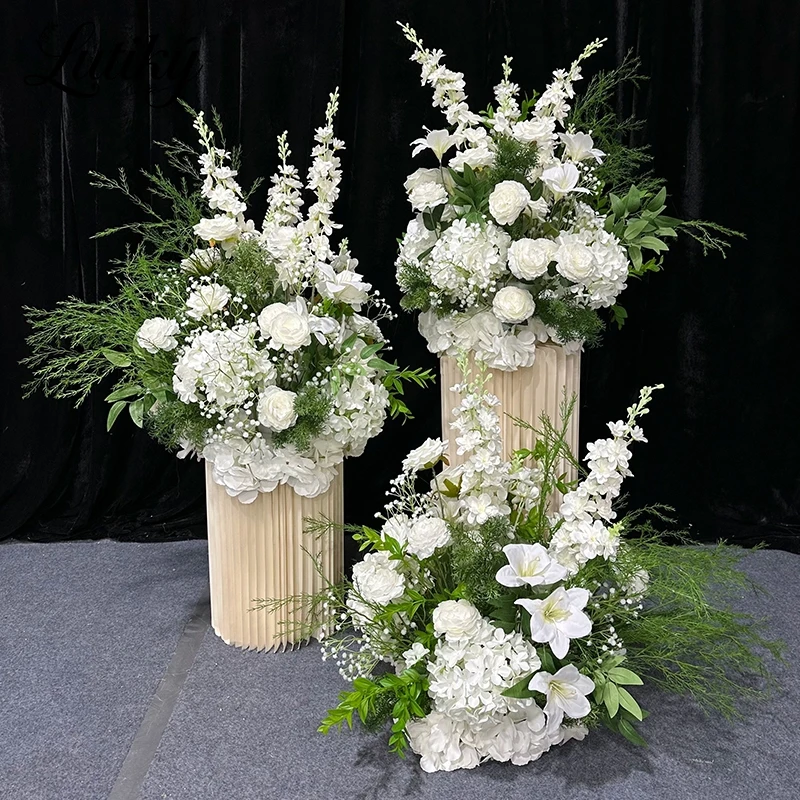 تخصيص النباتات الخضراء الأبيض زهرة الحرير الكرة الطريق الرائدة كرة زهرية اصطناعية الزفاف الديكور الجدول محور ديكور