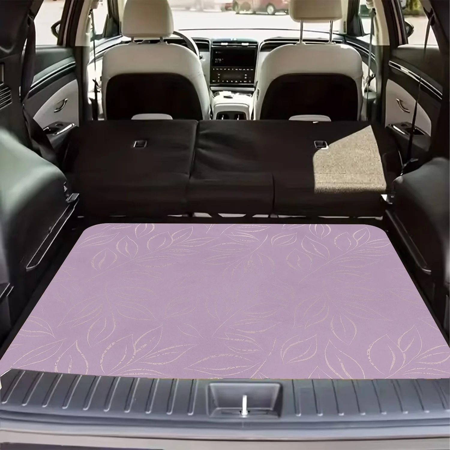1pc Purple Background With Silvery Leaf Pattern - Polyester Fiber Car Trunk Mat, An Essential Item For Travel, Compatible With V