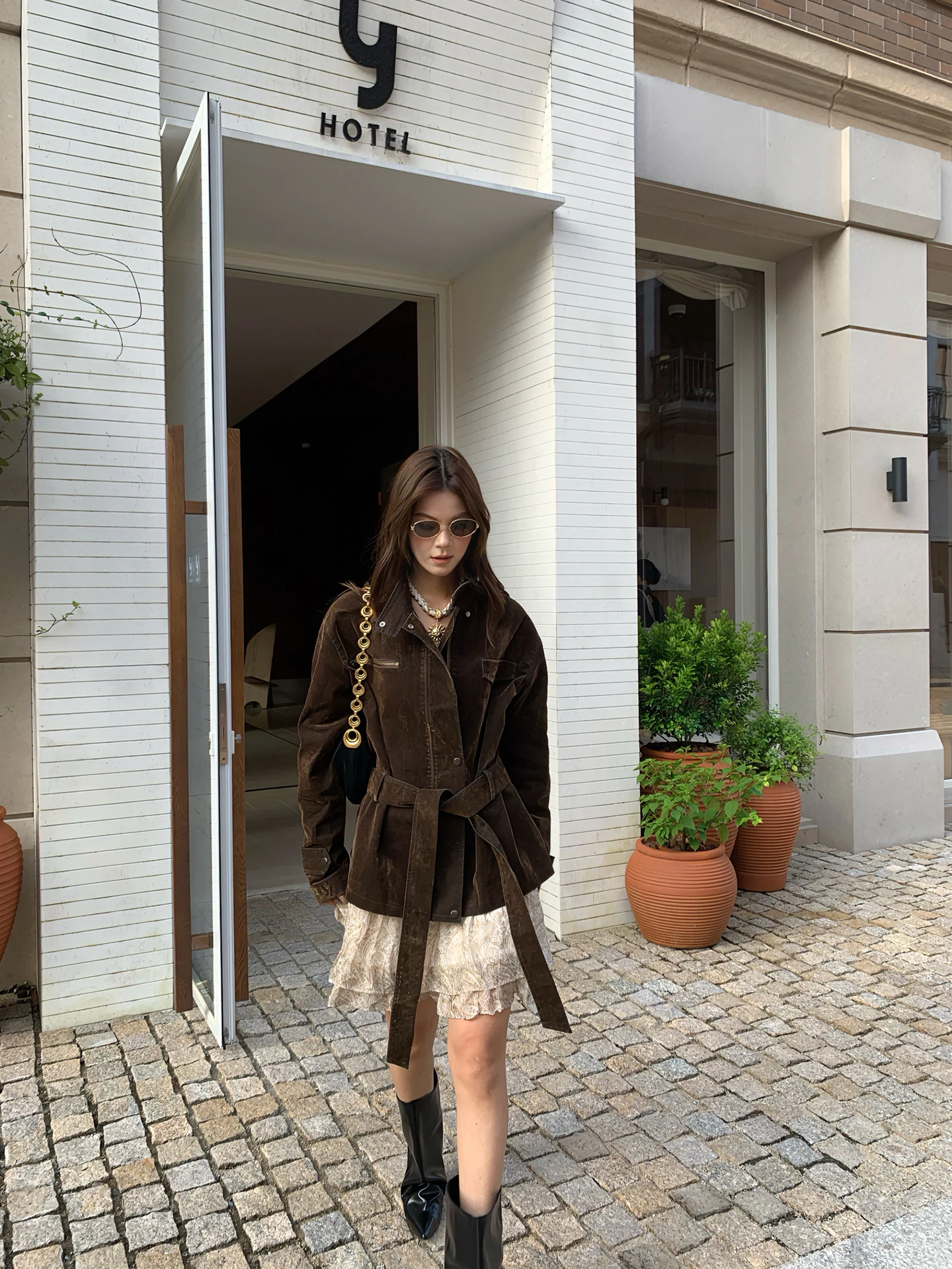 

Ретро Sle Long Sve Faded бархатный галстук на талии с поясом, женский тюнер, весна-осень, Новое поступление, универсальный воротник с откидным дизайном