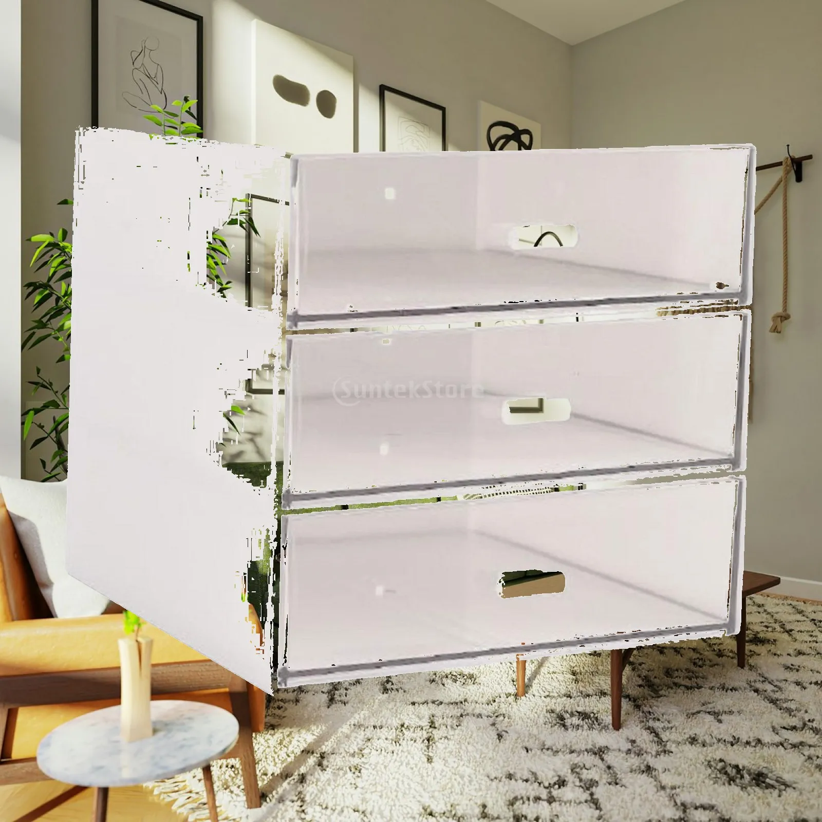 Desk Organizer with Drawers Desktop Storage Box Multifunctional 3 Tier Storage Bin Container for School Vanity Crafts Pens