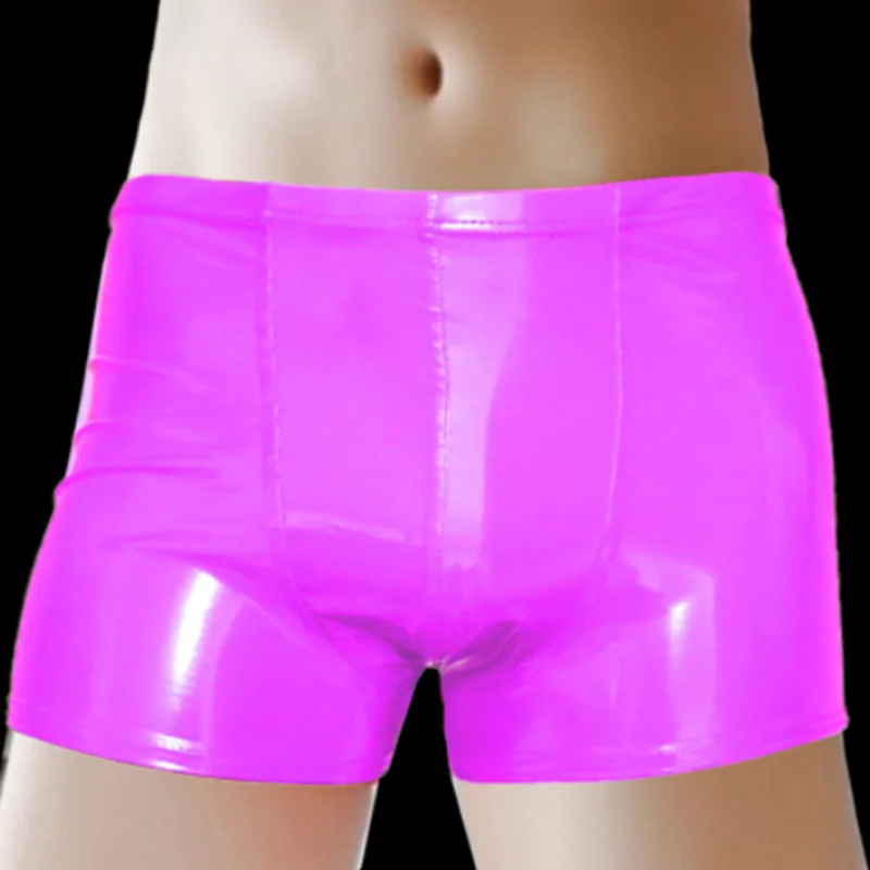 Mens Sexy Leather Lingerie Rainbow Black Short Pants for Sex Latex Shaping Sheath Fetish Boxer Leather Underpants Bulge