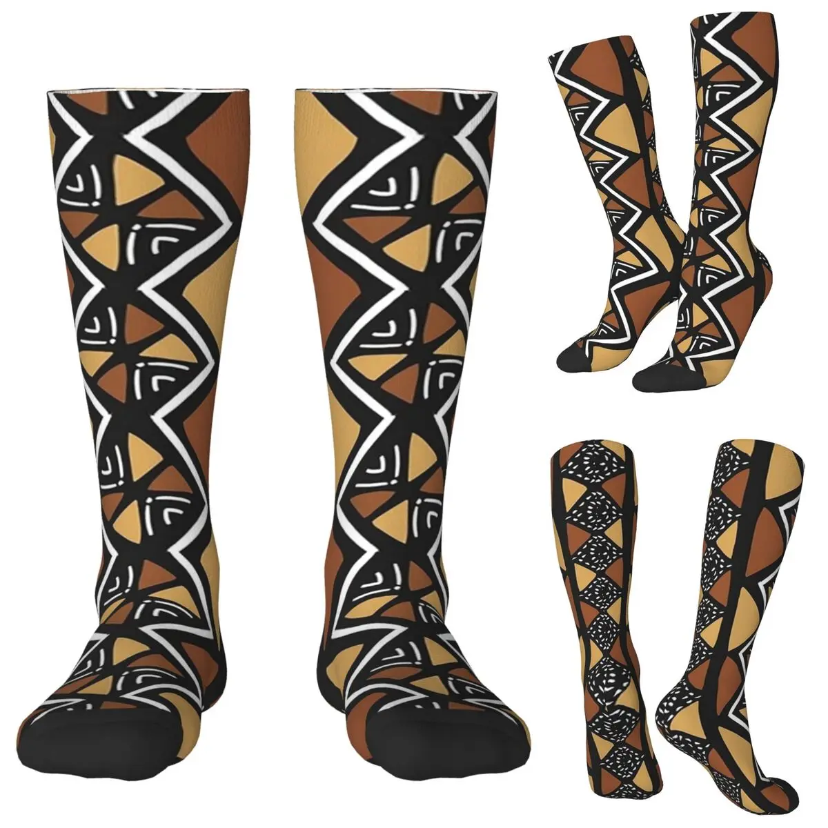 African Mud Cloth Mali Socks Harajuku Stockings All Season Long Socks Accessories for Unisex Gifts