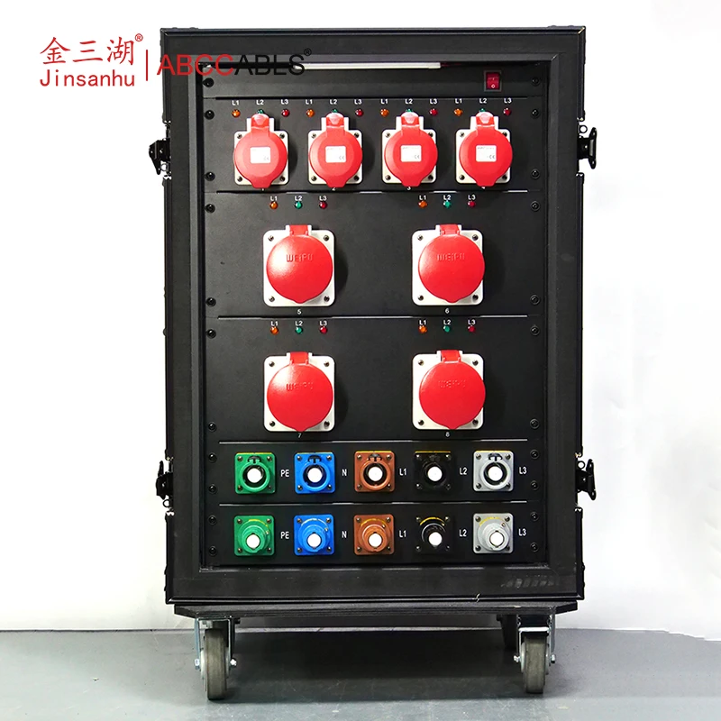ABCCABLS Customizable 400A 3Phase 8 Way Power Distribution Cabinet with 32A/63A/125A Industrial Sockets for Large Stage Events