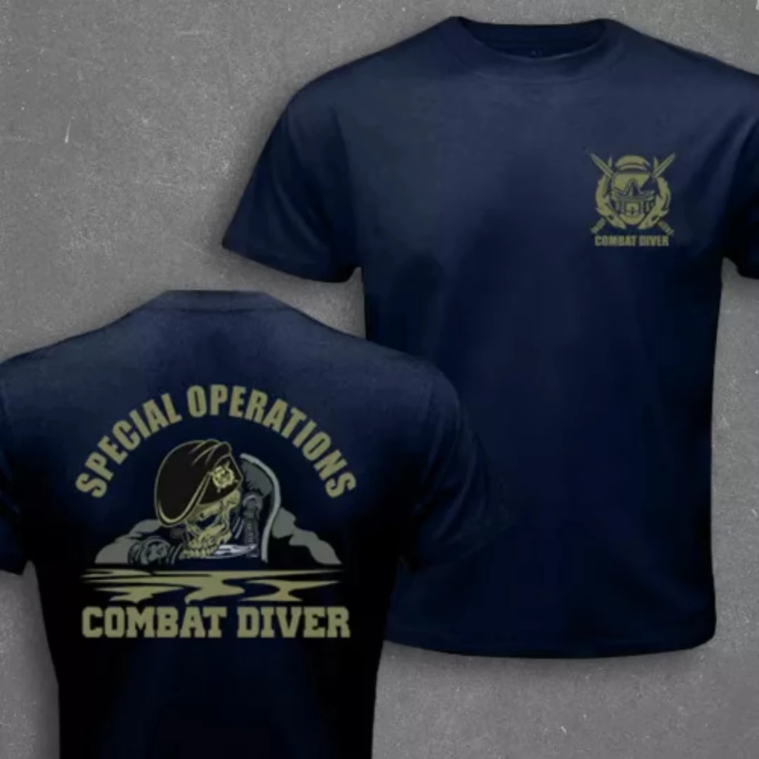 Camiseta de algodón de manga corta con estampado de calavera del mismo diseño del buzo de combate de las fuerzas especiales del Cuerpo de Marines de EE. UU., camiseta informal para hombres y mujeres