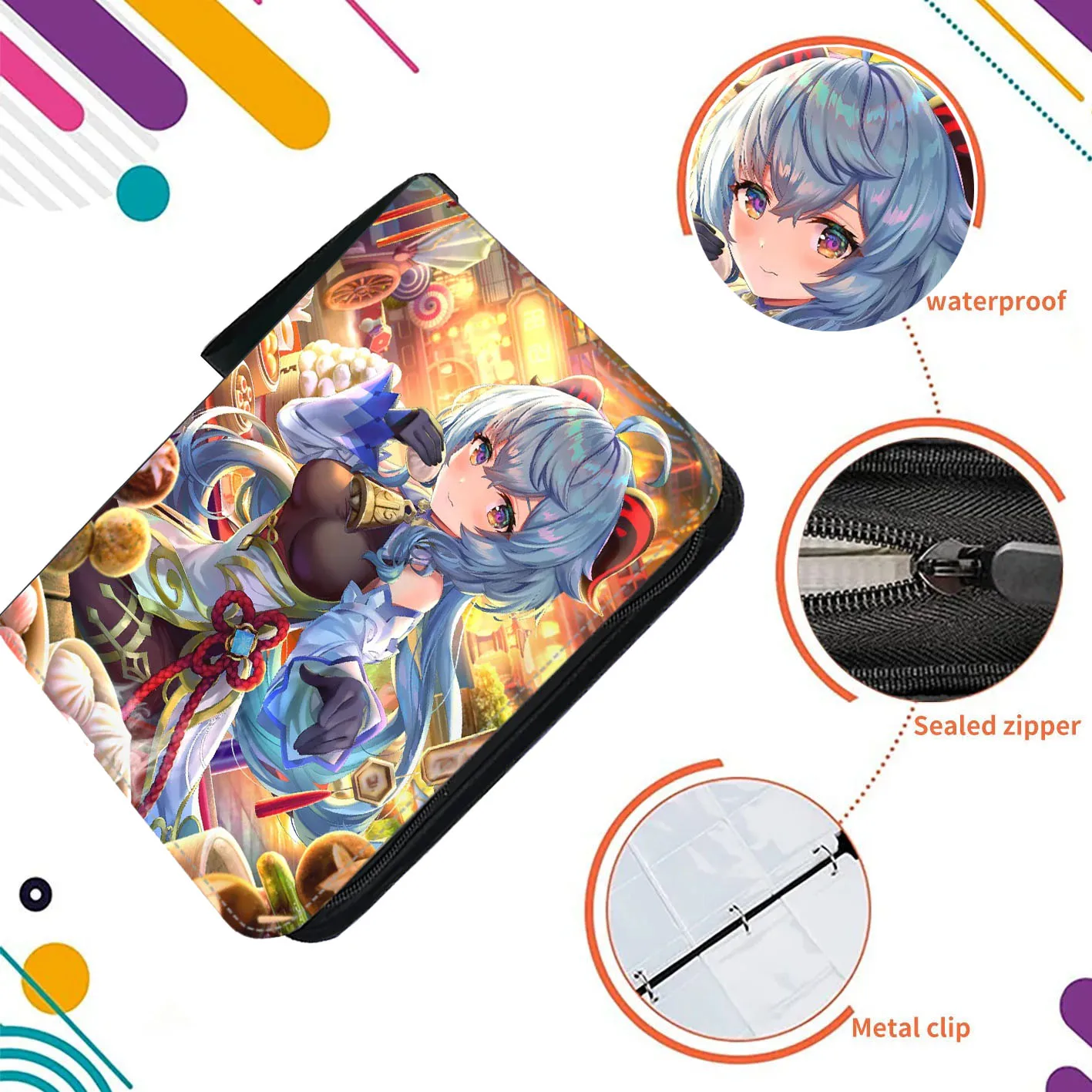 4/9 Pocket Genshin impact Card Binder Collector Book Folder Zipper Anime Trading Game Card Album Holder with 50 inner Pages