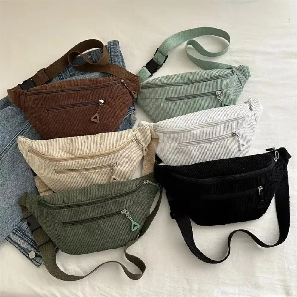 

Casual Large Capacity Waist Bag Brown Corduroy Anti Theft Chest Bag Banana Purse Women