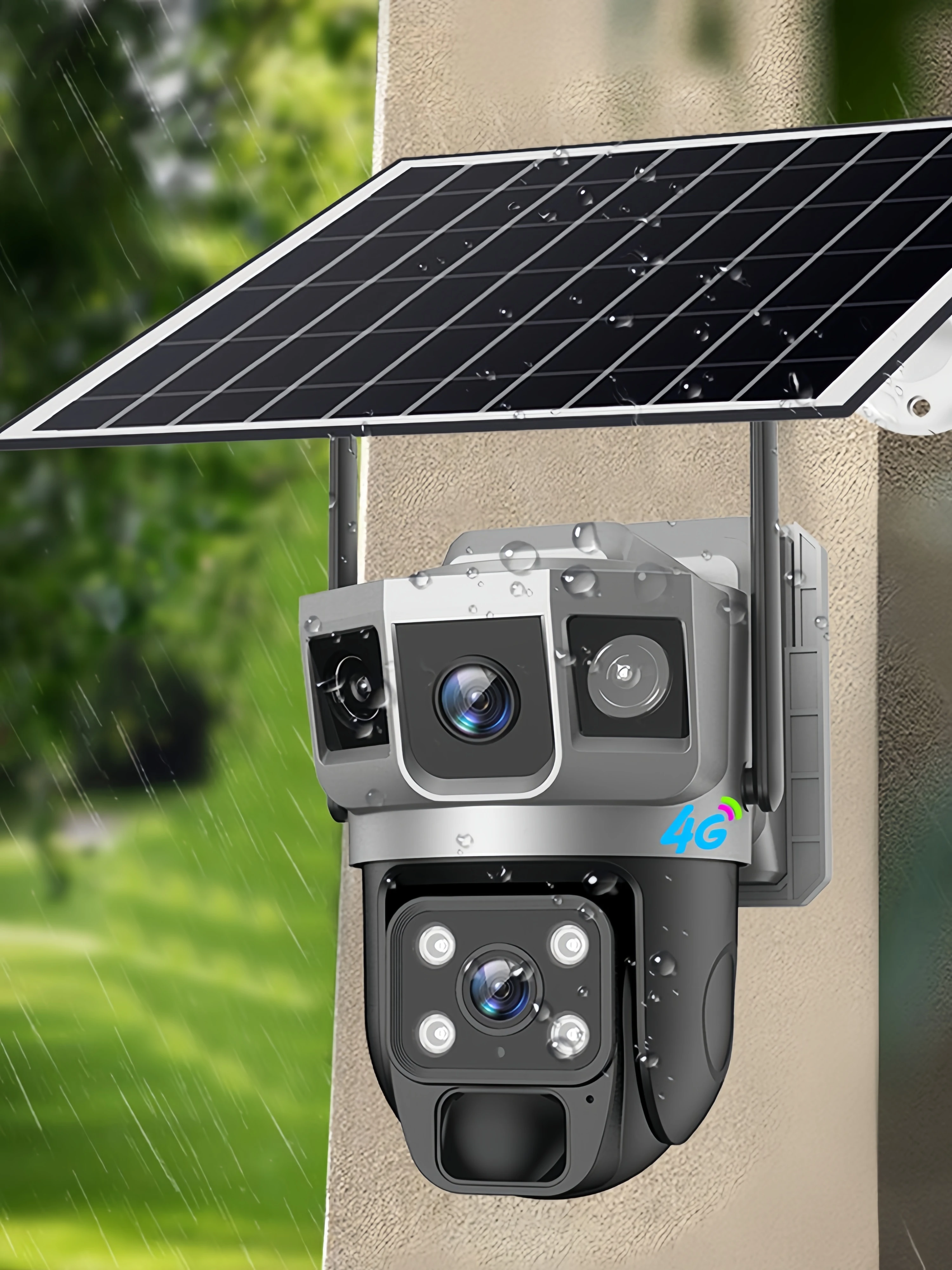 Câmera IP Solar com Lente Dupla, Tela Tripla, PTZ Auto Tracking, 6K, CCTV, Wi-Fi, 4G, CCTV,