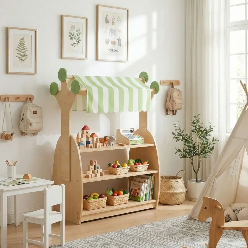 Solid wood nursery cabinet, teaching aid area schoolbag early education shelf, storage area corner cabinet