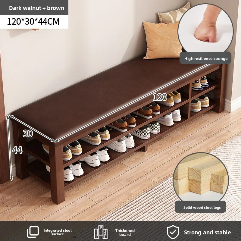 

Элитная скамья-пуфик для переобувания с длинной сидушкой, на ножках из массива дерева, для прихожей, с небольшим шкафчиком для обуви, сиденьем и полкой для обуви