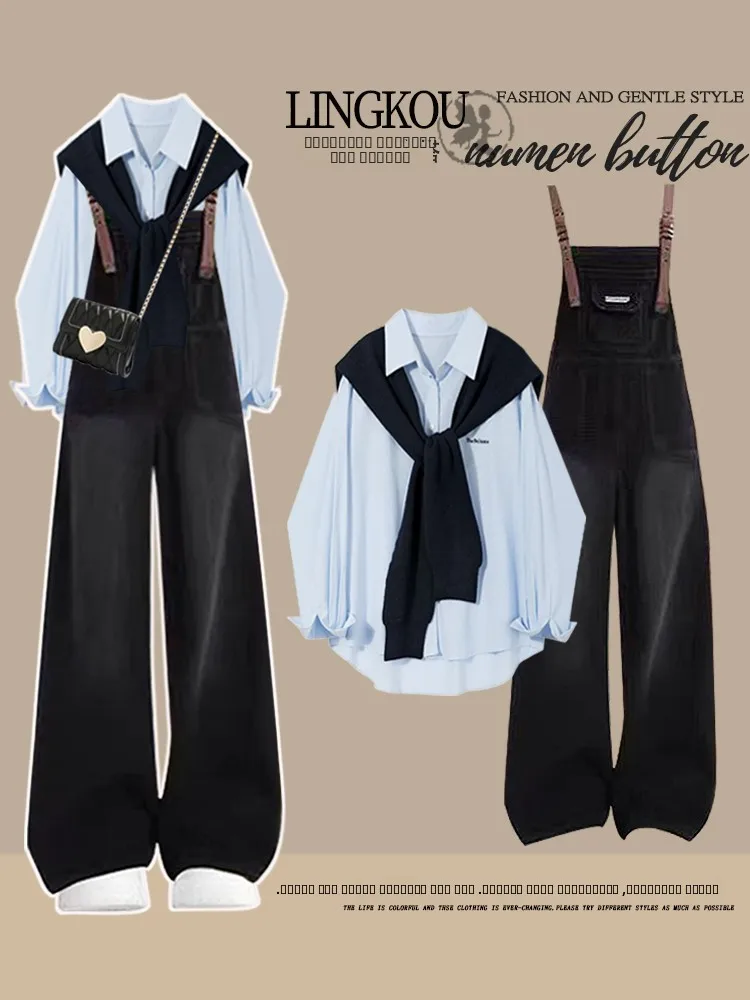 

Весенний антивозрастной женский корейский шарф большого размера, винтажный утягивающий джинсовый комбинезон, комплект из футболки, моющийся ансамбль...