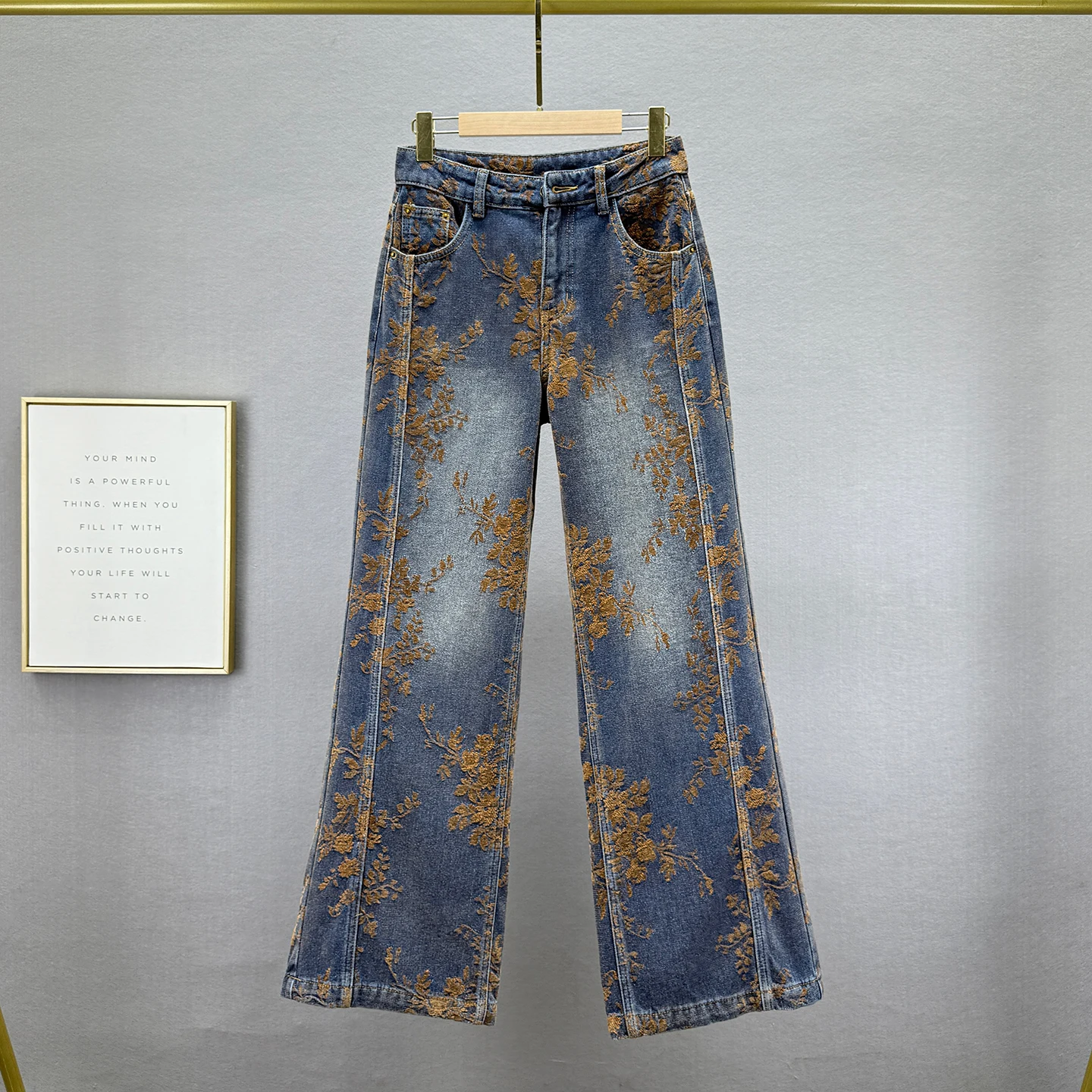 

Fleece-Lined Denim Wide-Leg Pants for Women 2025 Winter New High-Waisted Loose Slimming Retro Distressed Jacquard Extended Pants