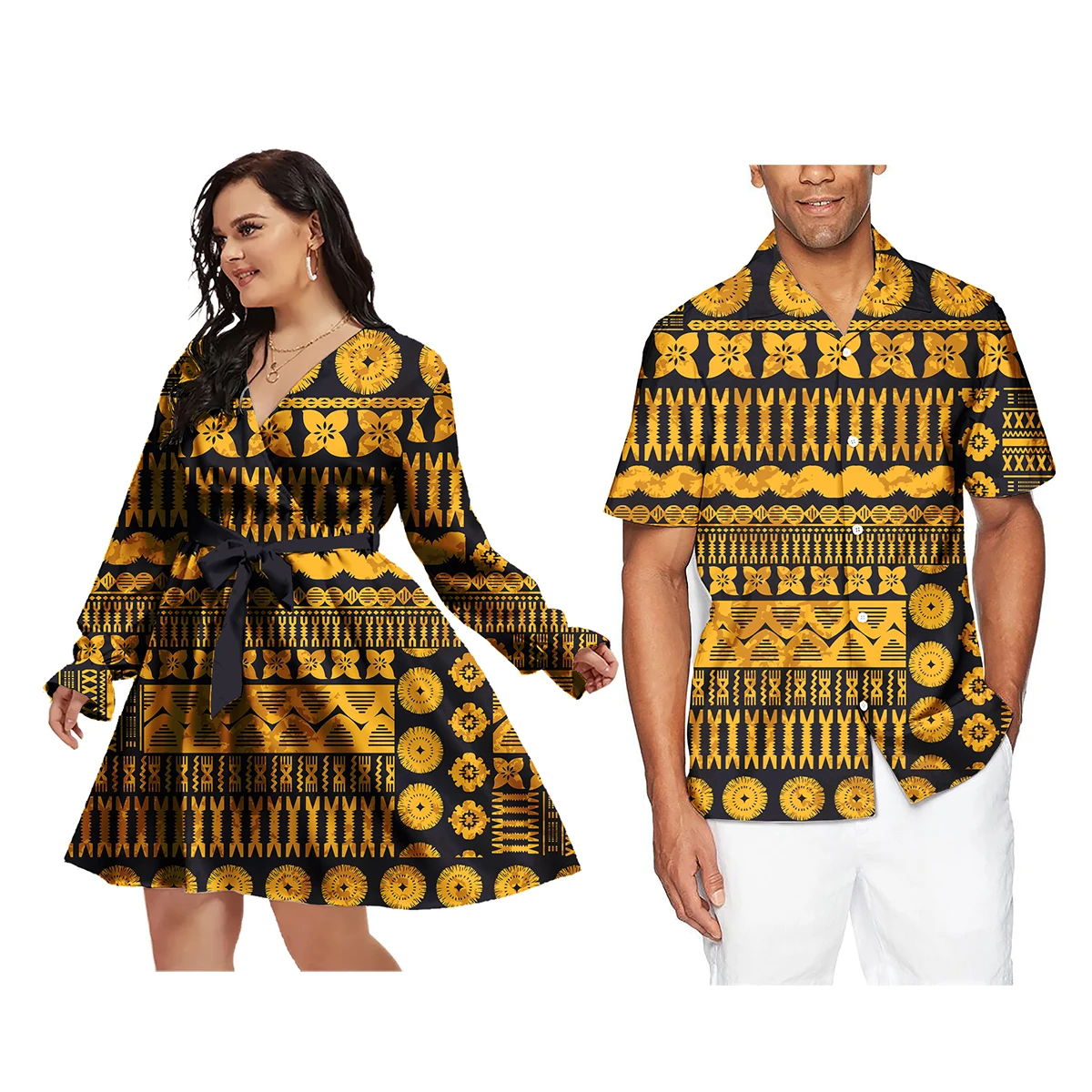 Drop Shipping Fashion Trendy Casual Dress Match Hawaiian Shirt Men Unique Couple Outfits Polynesian Samoan Tribe Clothes