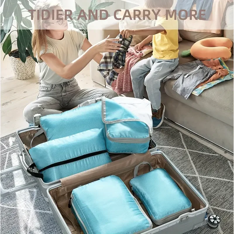 Travel Compression Packing Cubes Suitcase Luggage Organizer Set Zipper Foldable Storage Bag for Clothes Shoes Travel Accessories
