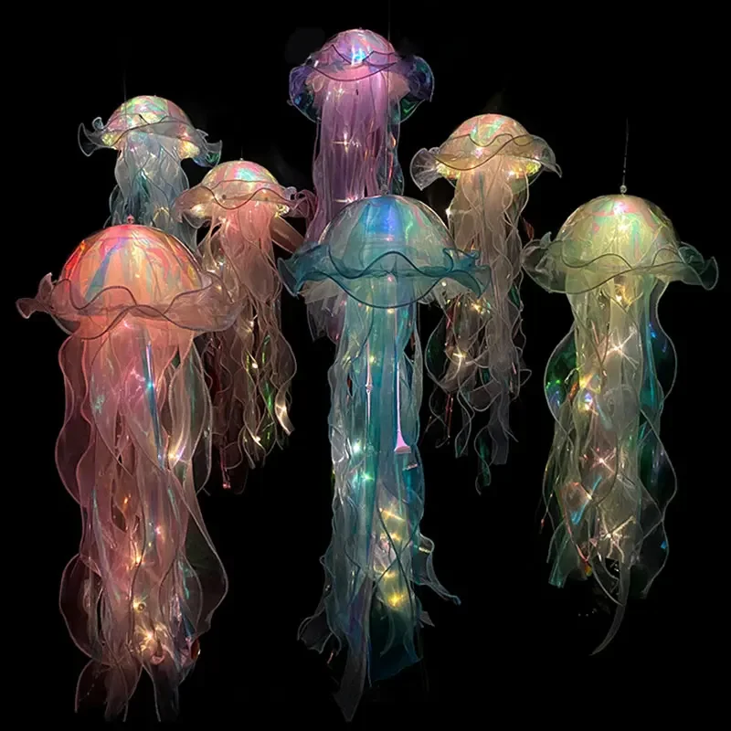 Jellyfish Lamp Portable Lantern Kids Children Bedroom Hanging Night Light Under The Sea Colorful Mermaid Ocean Party Home Decor