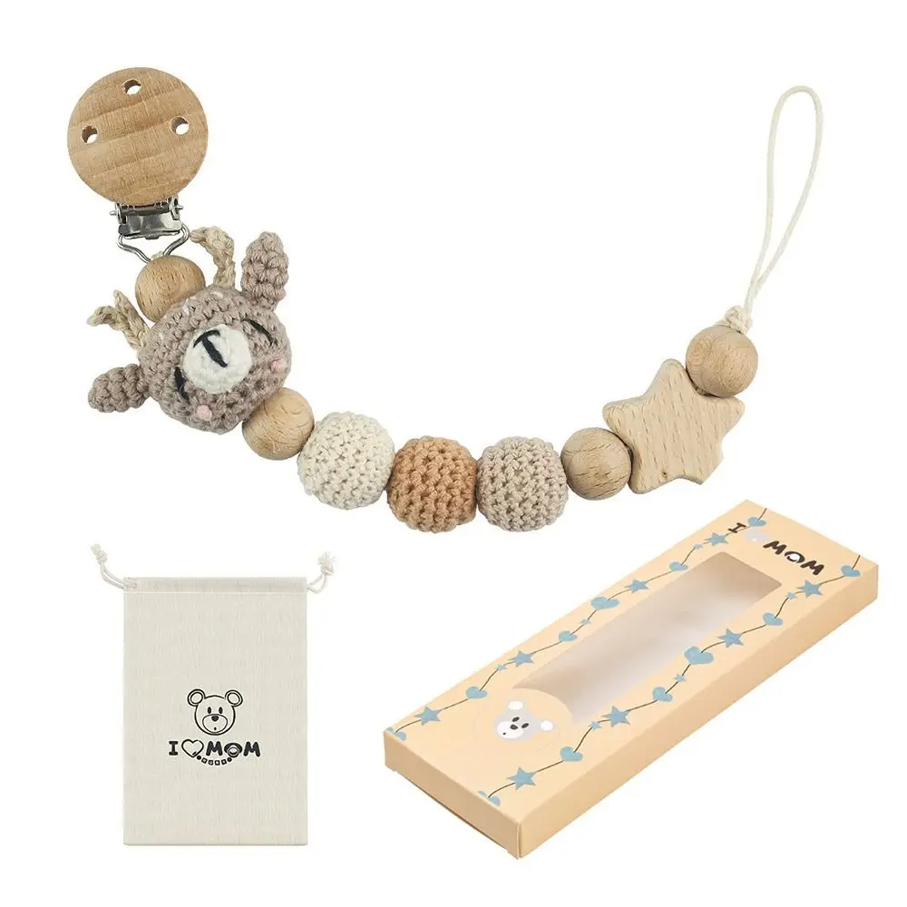 

Cartoon Animal Anti-Drop Beech Wood Teething Dummy Holder Soother Chain Pacifier Holder Pacifier Clips