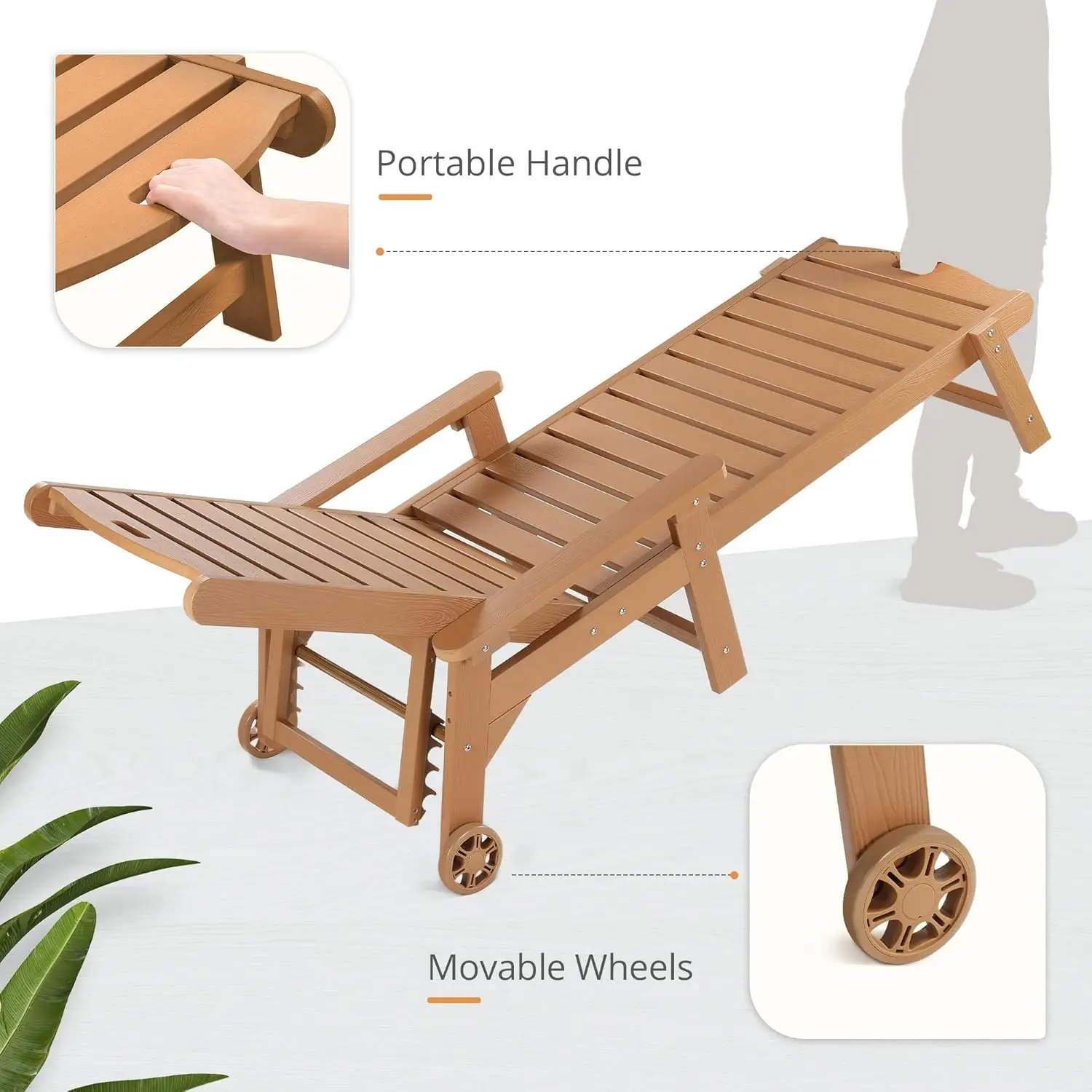 مجموعة كراسي استرخاء خارجية مكونة من قطعتين، كراسي استرخاء HDPS، 5 أوضاع كراسي استرخاء قابلة للتعديل، كرسي صالة حمام السباحة بعجلات