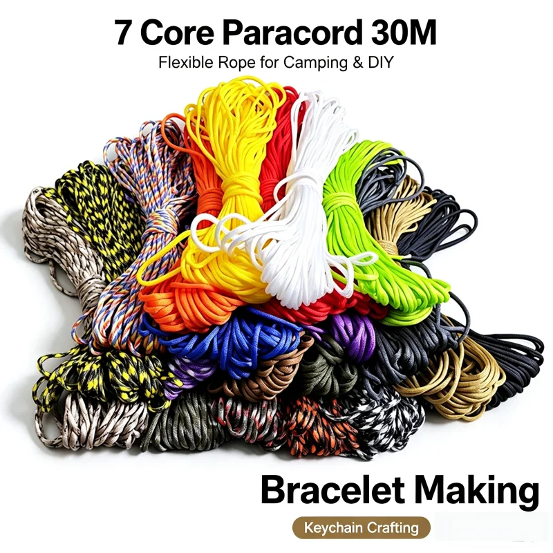 7-Core Paracord 30M Various Colors Outdoor Cord Camping Tent Fix Backpack Bundling DIY Bracelet