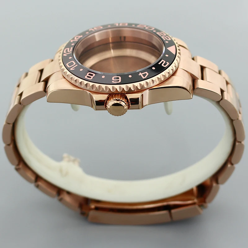 Fanya 40mm nh34 casos de relógio safira para seiko nh35 nh36/34 8205 8215 eta2824 movimento rosa ouro pulseira para gmt master