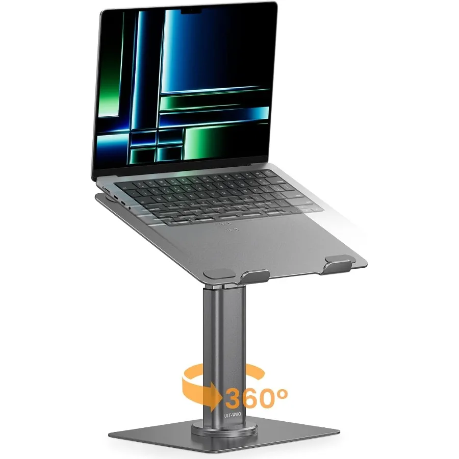 ULT-WIIQ Telescopic Laptop Stand for Desk Adjustable Height and Angle Swivel Laptop Stand with 360 Rotating Base Ergonomic Alum