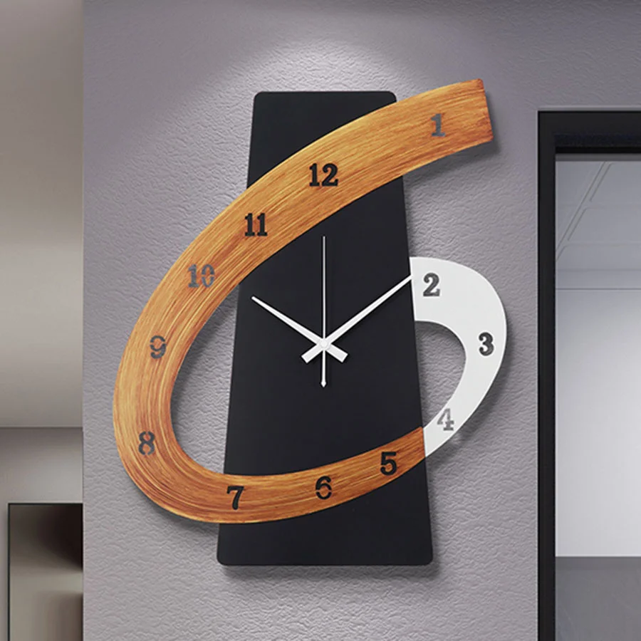 

Home Wall Clock Living Room Gift Art Deco Wooden Unique Wall Clock Quartz Numbers Black Modern Design Silent Horloge Home Decor