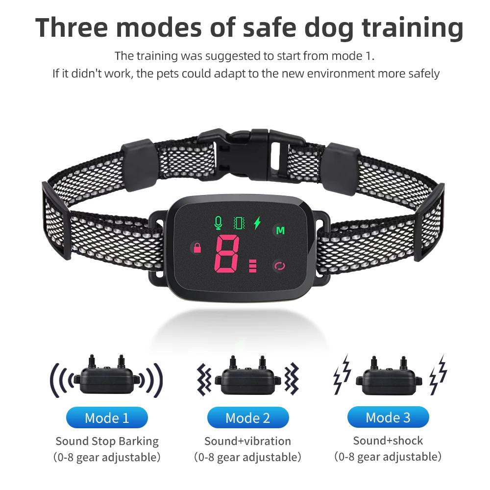 IP67Waterproof Dog Collar Smart Automatic Anti Barking  Training  HD Digital Display Rechargeable Stop  Vibrator