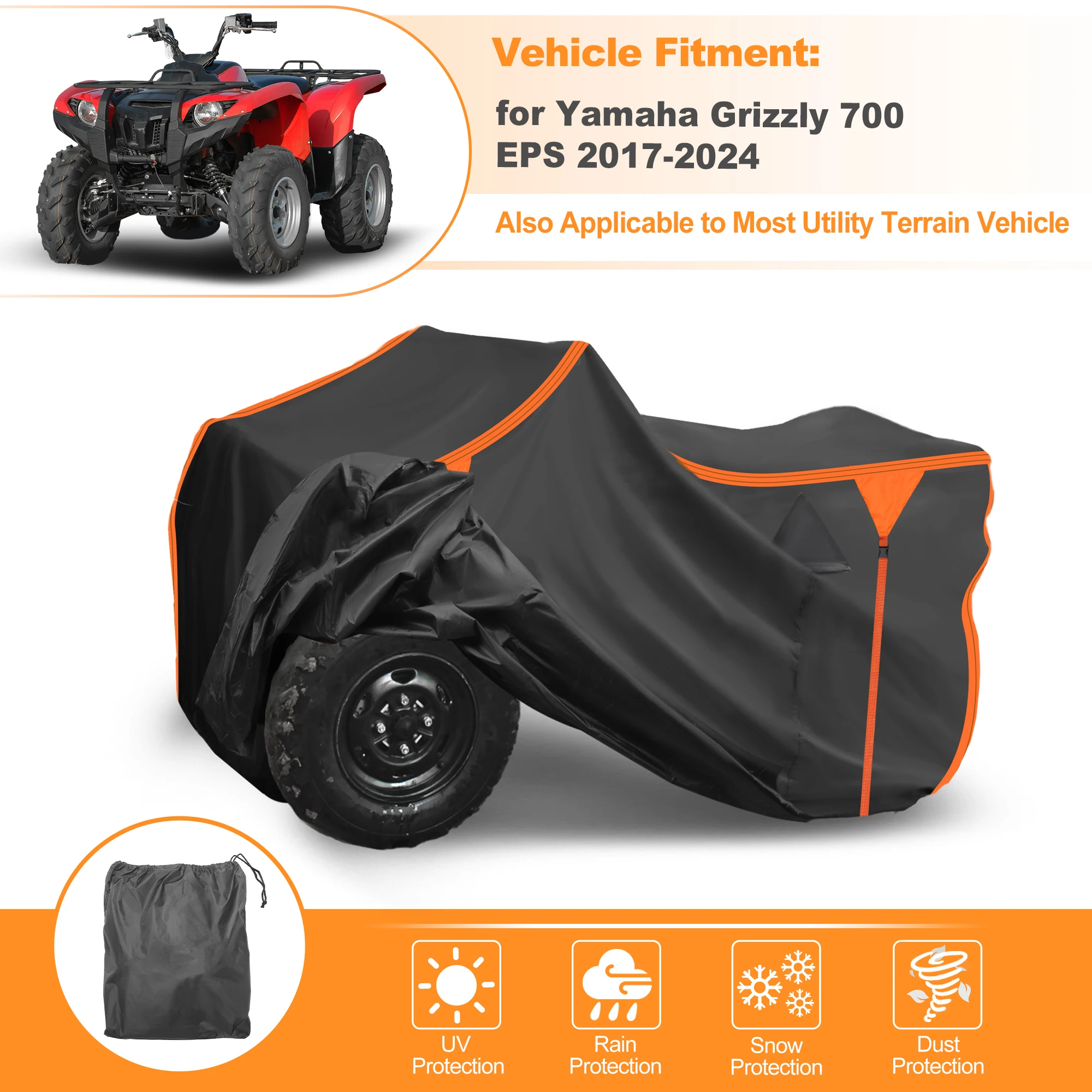 

UXCELL ATV Cover for Yamaha Grizzly 700 EPS 2017-2024 4 Wheelers Quad Bike Cover Waterproof Outdoor All Weather Protection Black