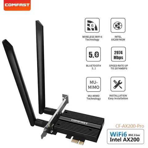COMFAST 3000Mbps WiFi 6 PCIE Wireless Adapter Dual-band 2.4G / 5G Wifi Network Card Bluetooth 5.0 WiFi adapter Intel AX200