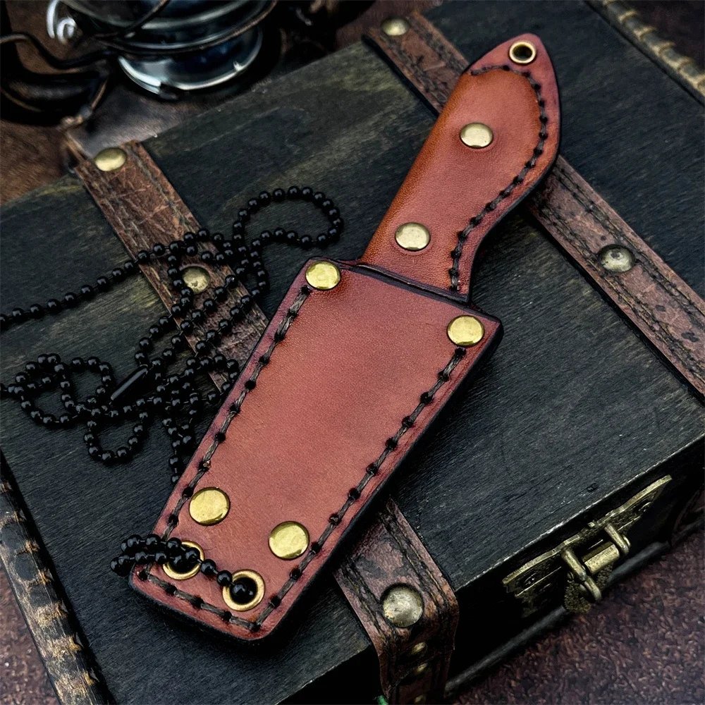 سكين M390 ذو نصل ثابت - أداة نجاة للتخييم والصيد في الهواء الطلق مع مقبض جلد البقر EDC للمشي لمسافات طويلة وصيد الأسنان #5