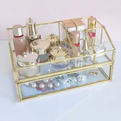 Vintage Glass Lidded Box Clear Glass & Storage Jewelry and Cosmetic Makeup