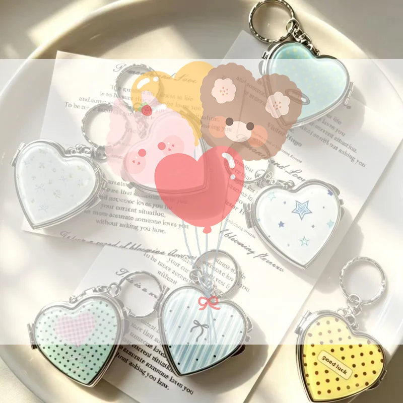 Acrylic Panel Keychain Heart Shaped Alloy Hardware Keychain Pendant Silver Tone Edging Pastel Patterns Key Ring Best Friend Gif