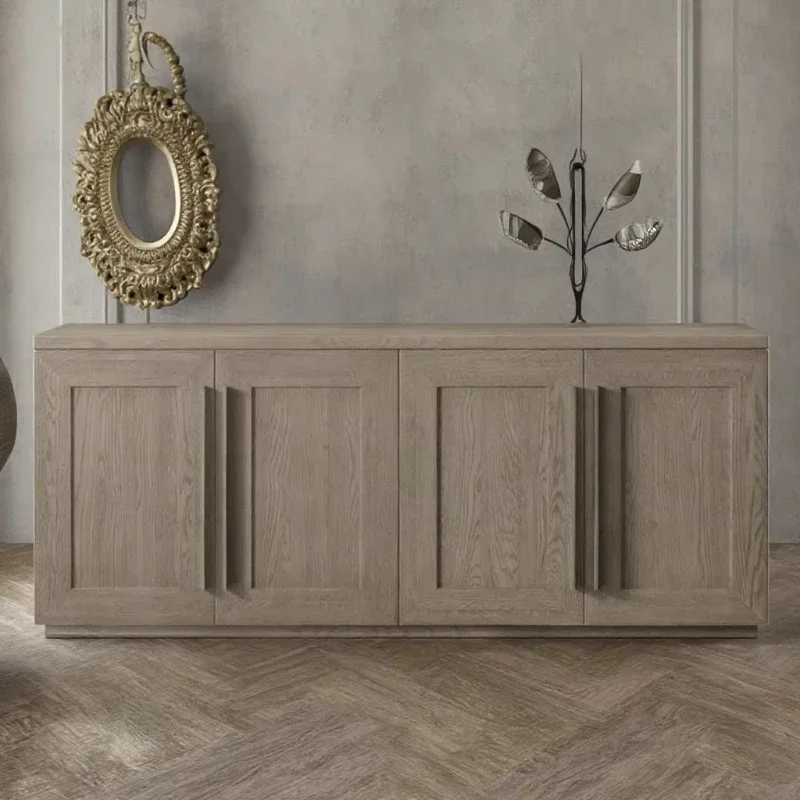 Modern Solid Oak 4 Door Cupboard Display Cabinet