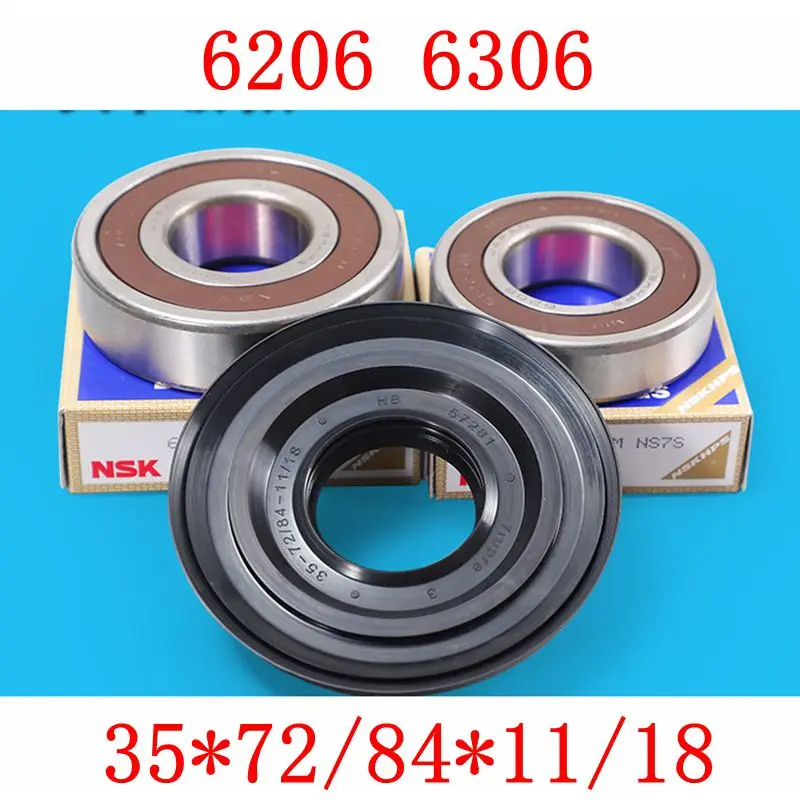 For Siemens Bosch drum washing machine Water seal（35*72/84*11/18）+bearings 2 PCs（6206 6306）Oil seal Sealing ring parts