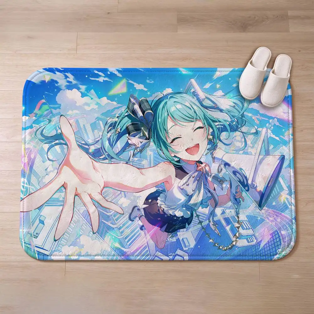 PJSK Singer M-Miku Official Art Short Plush Bathroom Door Mat, Hallway Decor Rug, Home Entry Welcome Floor Mat