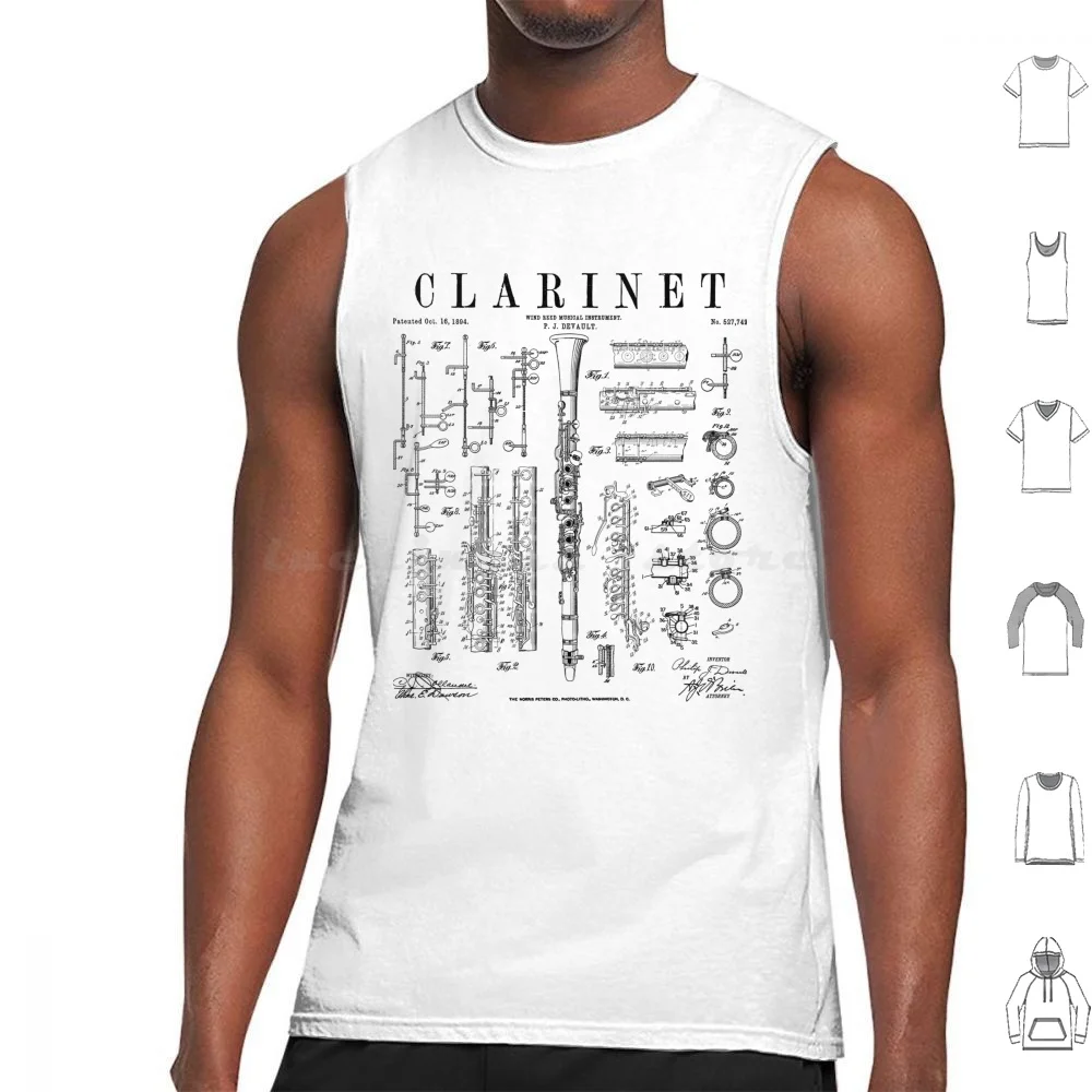 Clarinet Vintage Patent Clarinetist Drawing Print Tank Tops Vest Sleeveless Clarinet Clarinetist Clarinet Player Music