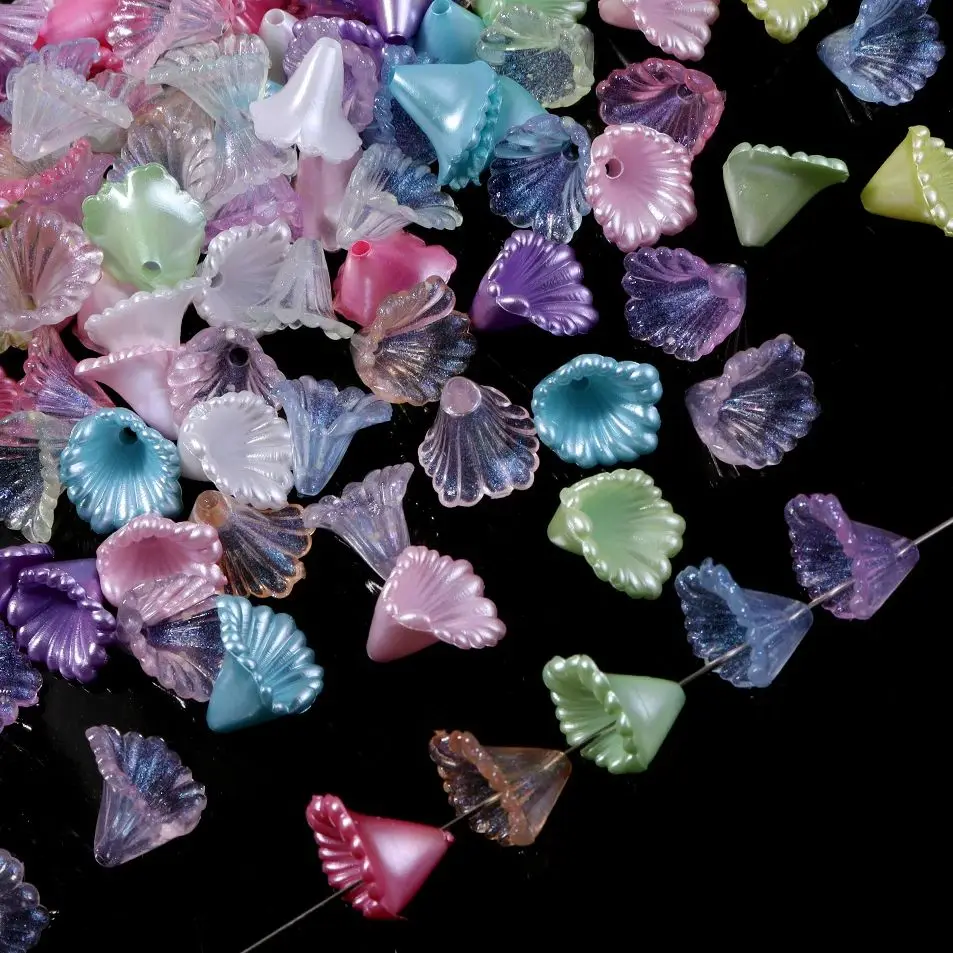 100 Stück Trompetenblumen-Perlen, Acrylperlen, lose Abstandhalterperlen für DIY-Schmuckherstellung, Armband, Halskette, Zubehör, Großhandel