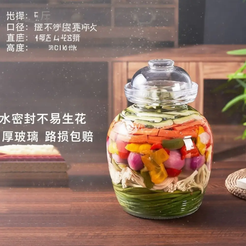Traditional Water Seal Kimchi Fermentation Crock Thickened Glass Jar Transparent Pickling Container Home Kitchen Storage Box